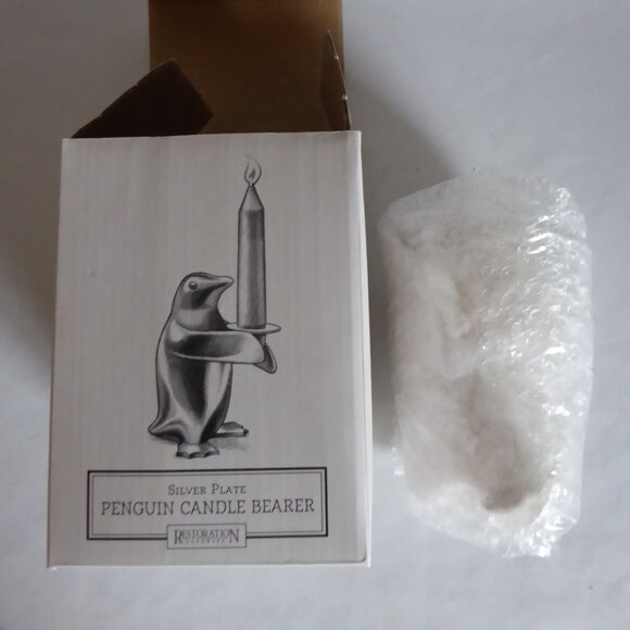 NEW VINTAGE 6” RESTORATION HARDWARE SILVER PLATE PENGUIN CANDLE HOLDER SET - Picture 11 of 11